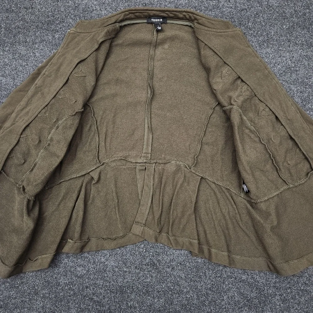 Torrid Women's Plus 1X Embellished Zip Front Military Jacket Olive Green Boho - Picture 4 of 11